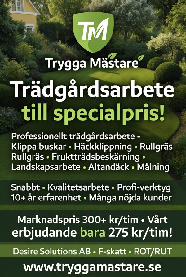 Trygga Mästare i Tyresö – klippning, rullgräs och bortforsling till specialpris